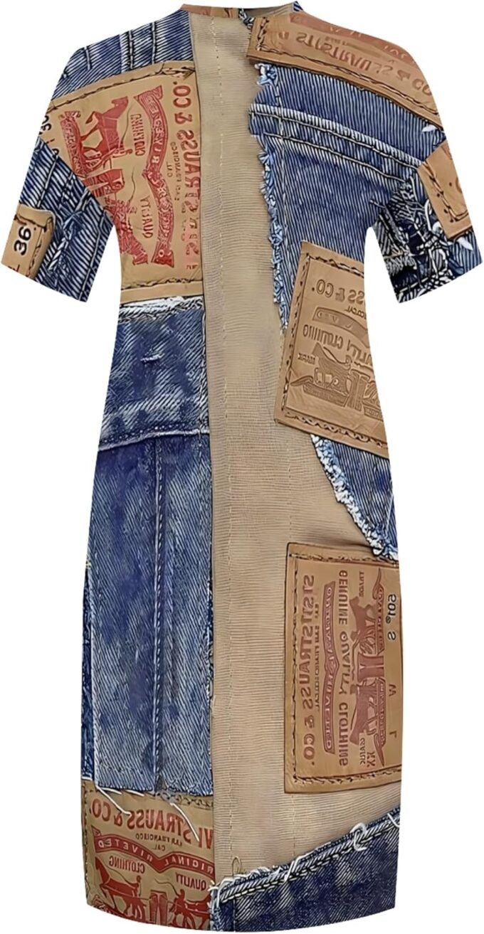 Womens Plus Size Denim-Print Fashion Maxi Dresses Casual Soft Tshirt Dress – Bild 4