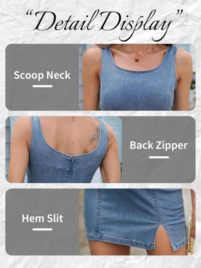 ELLEVEN Slim Fit Denim Mini Dress for Women 2025 – Sexy Sleeveless Summer Dress with Hem Slit – Bild 6