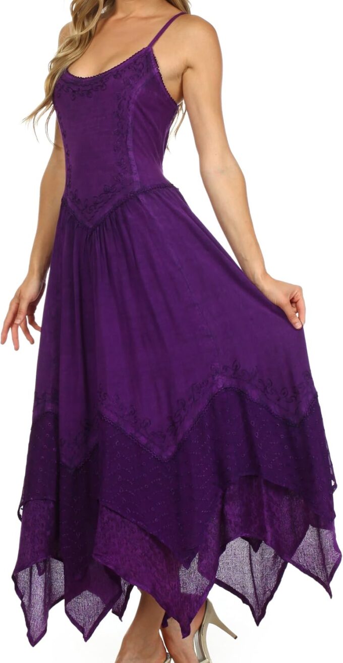 Sakkas Rayon Embroidered Stonewashed Adjustable Spaghetti Straps Long Dress – Bild 3