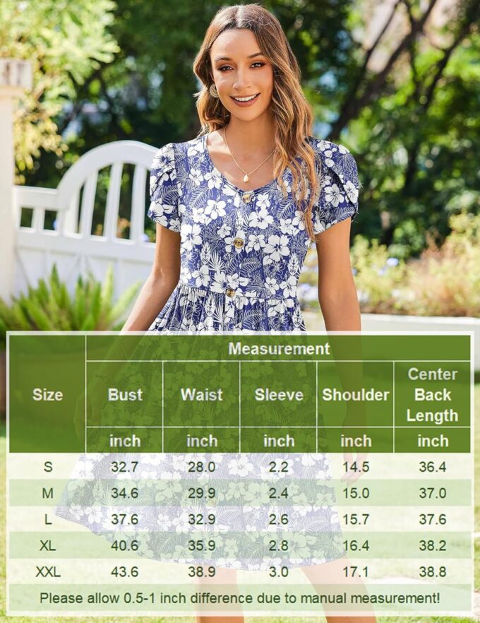 Zeagoo Womens Summer Dress Mini Petal Short Sleeve Dresses Pleated Button Down V Neck Floral Beach Swing Vacation Dress 2025 – Bild 6