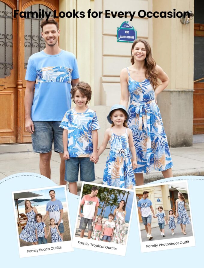 PATPAT Family Matching Outfits Mommy and Me Dresses Spaghetti Sleeveless Summer Vacation Hawaiian Dress and T-Shirts Sets – Bild 2