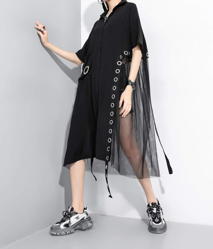 ellazhu Women's Black Short Sleeve Casual Mesh Tunic T-Shirt Dress GY2271 – Bild 4