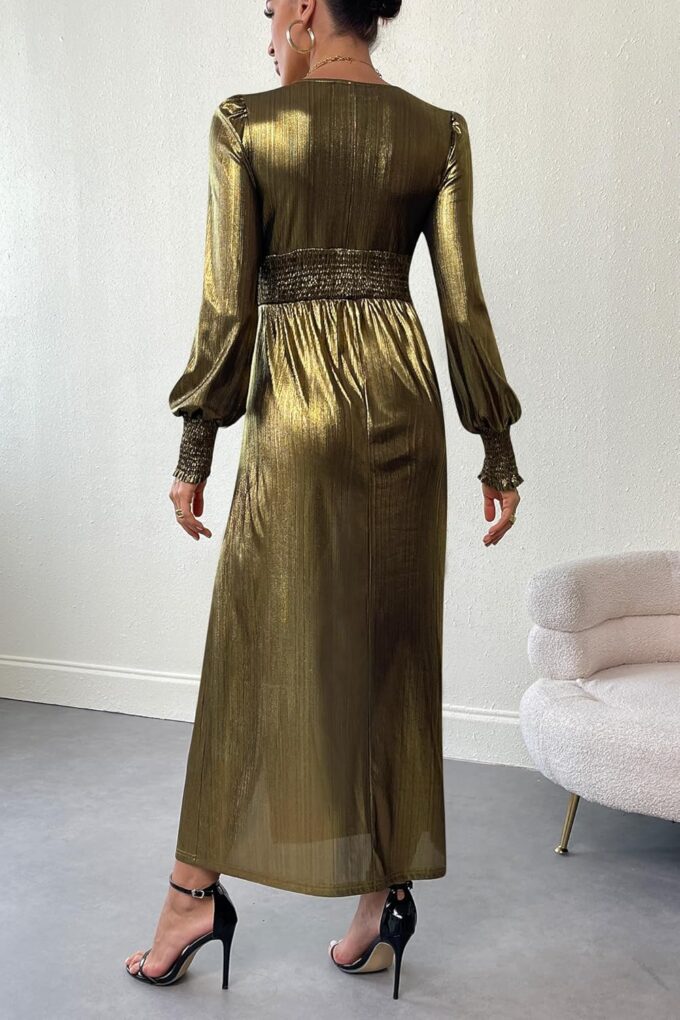 For G and PL Women Fall Long Sleeve Metallic Split Hem Cocktail Dress Elegant Luxury Party Club Dress – Bild 6