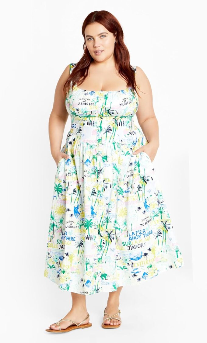 City Chic Women's Dress-Postcards Print Cotton – Bild 3