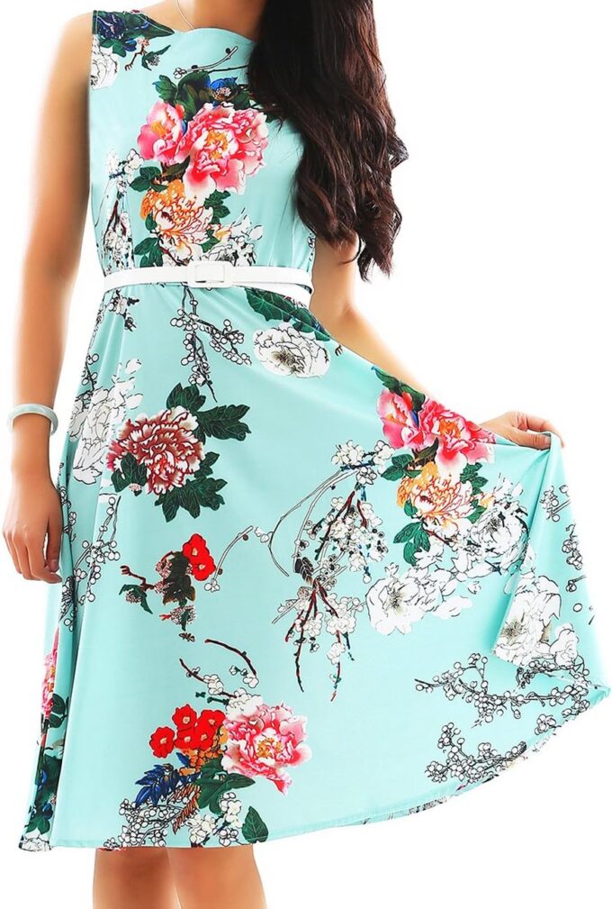 OMZIN Women's Audrey Hepburn Rockabilly Vintage Dress 1950s Retro Cocktail Swing Party Dress with Belt