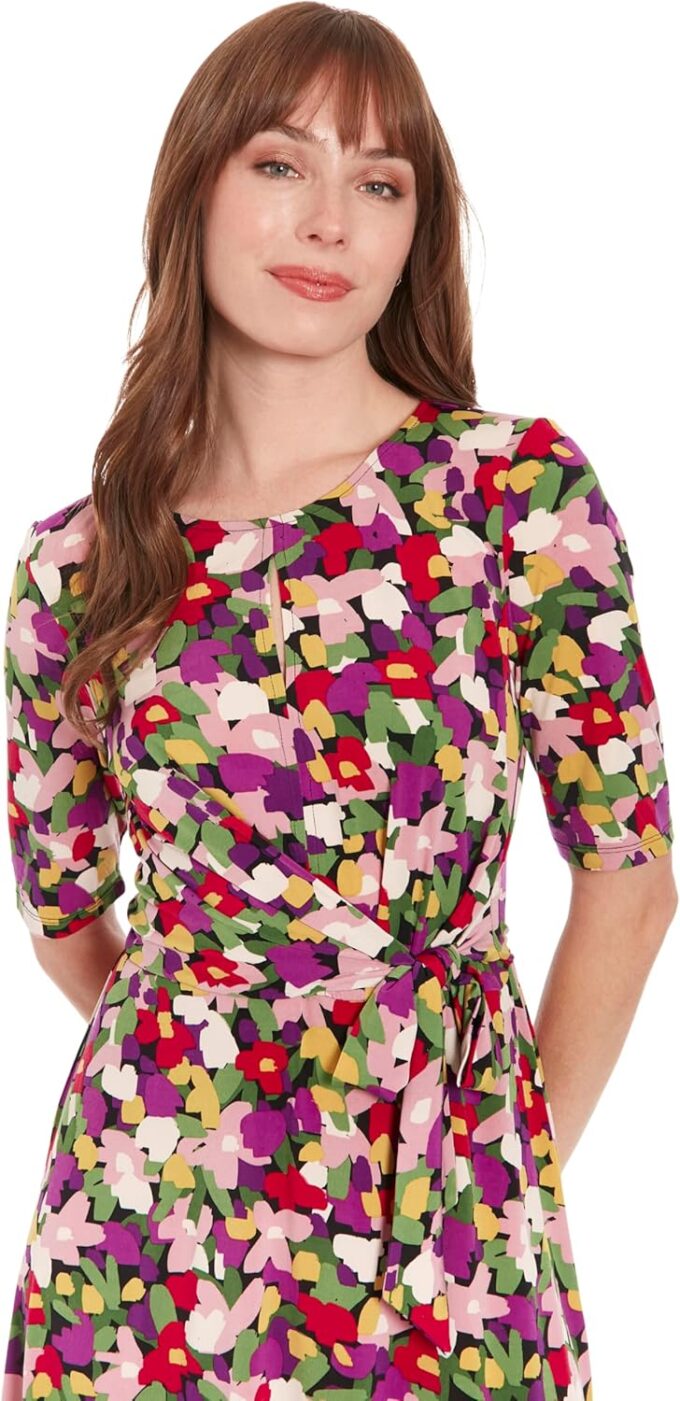 London Times Floral Wrap Perfect Bridal Shower, Cocktail, Wedding Guest, Work Dresses for Women – Bild 4