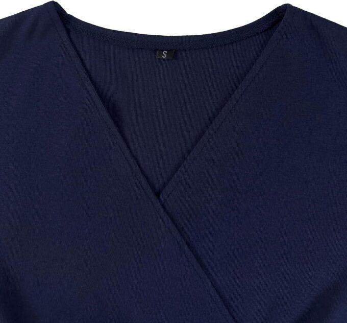 EeYu Damen Wickelkleid 2024 Trendy 3/4 Ärmel V-Ausschnitt Knielang Casual Bodycon Geraffte Ballkleider – Bild 5