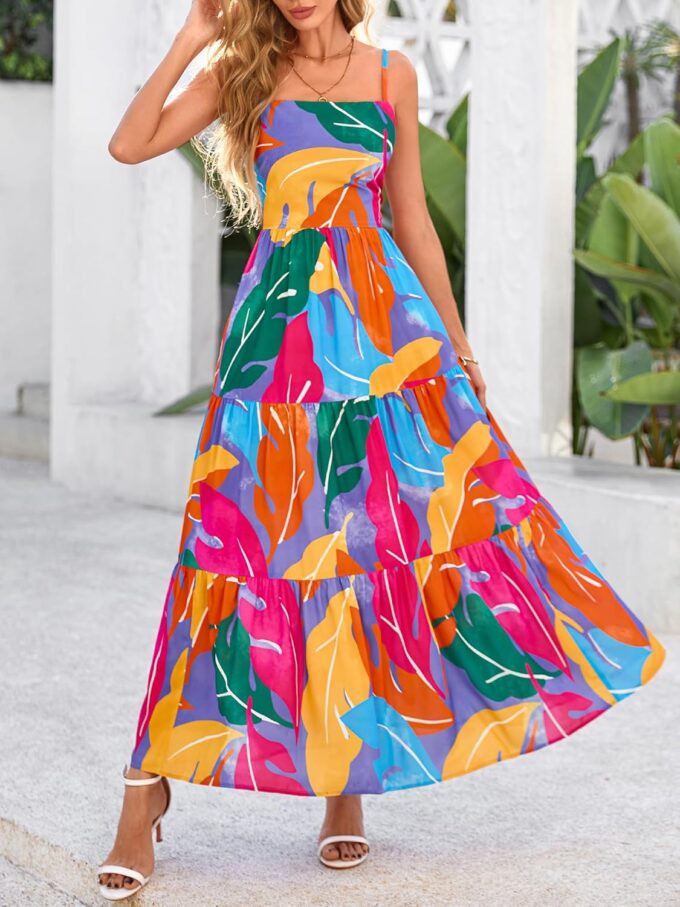 NOLLSOM Women's Summer Dress 2025 Casual Floral Boho Maxi Dresses Sleeveless Spaghetti Strap Long Beach Sun Dresses – Bild 7