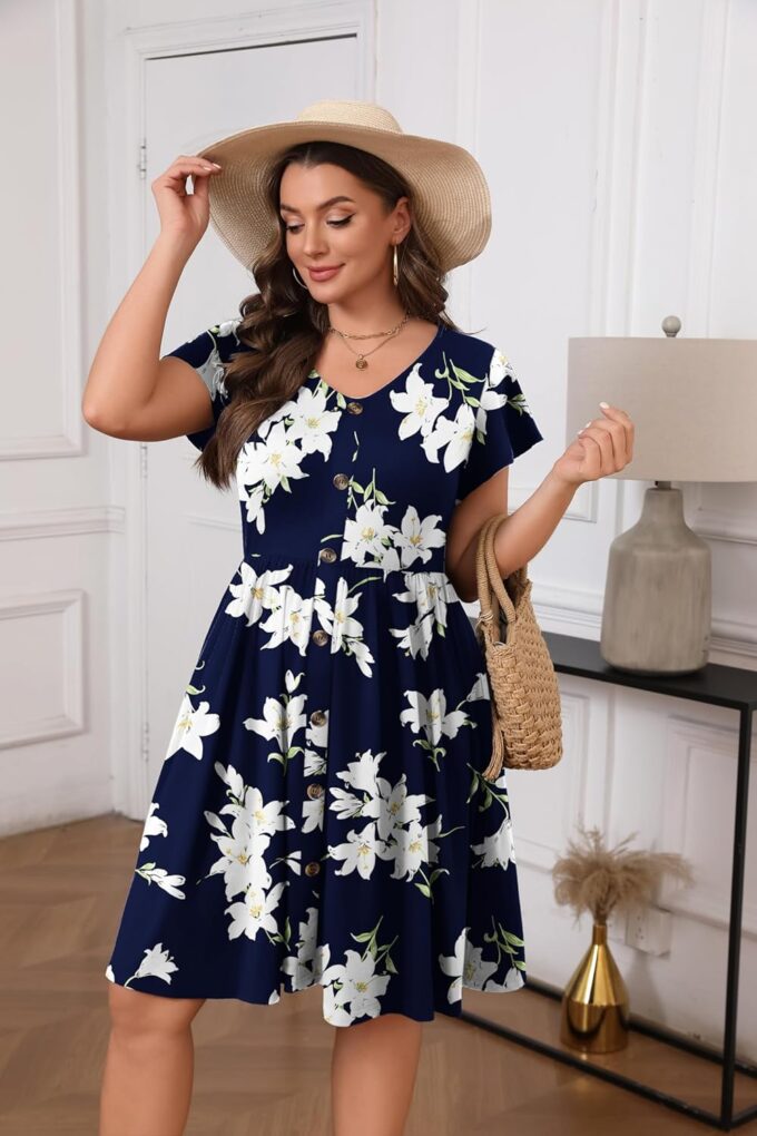 IN'VOLAND Plus Size Summer Dresses for Women Casual Floral A-line Dress Flowy Beach Sundress with Pockets – Bild 2