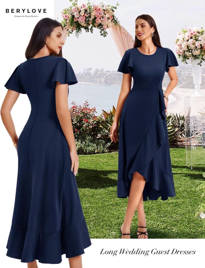 BeryLove Women Formal Party Dress Flutter Short Sleeve Wedding Cocktail Long Evening Dress – Bild 5