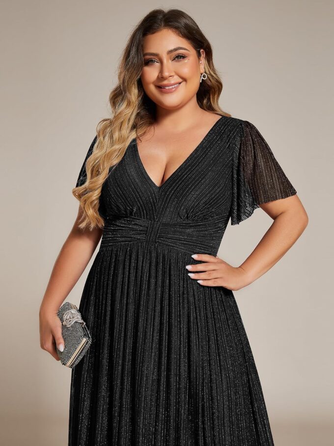 Ever-Pretty Women's A Line V Neck Glitter Short Sleeves Pleated Plus Size Formal Evening Dresses 11961-DA – Bild 5