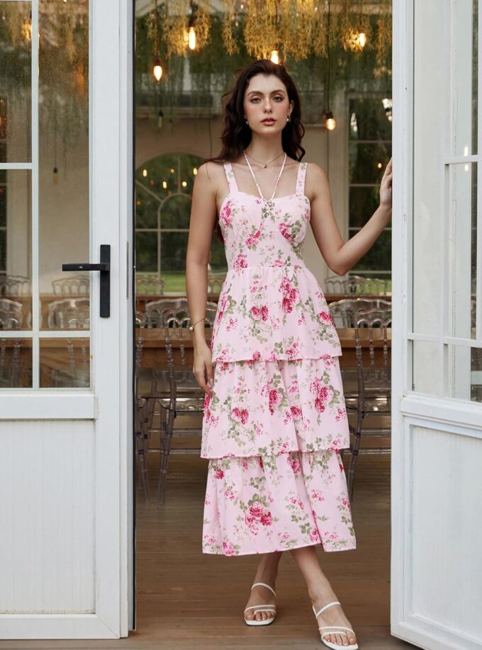 Scarlet Darkness Women's Floral Maxi Dress Summer Wedding Guest Dress Tiered Sleeveless Lace Up Corset Sundress – Bild 8