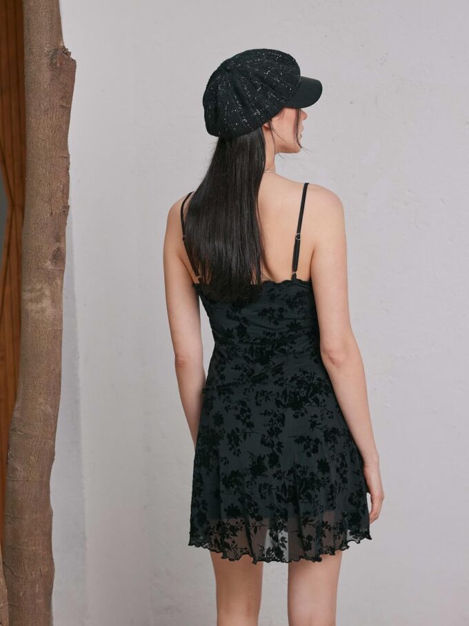 CIDER Women's Summer Mini Dress Floral Dresses Sleeveless Lace Mesh Square Neck Spaghetti Strap Short Party Dresses – Bild 4