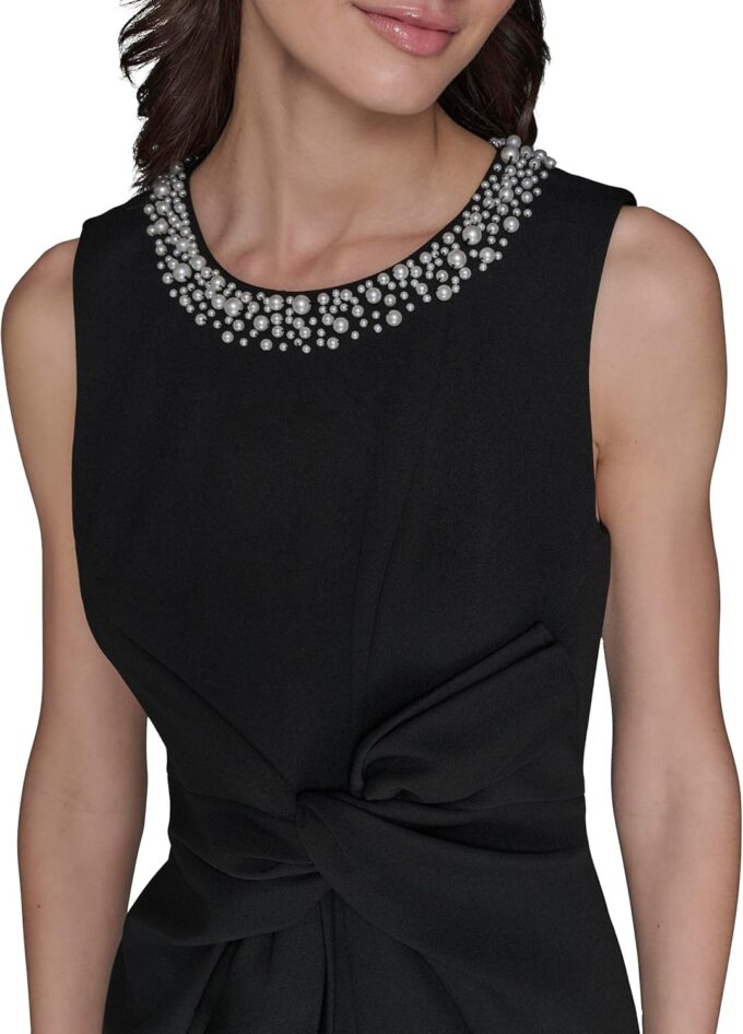 KARL LAGERFELD Women's Crew Neck Twist Front Scuba Crepe Dress – Bild 5