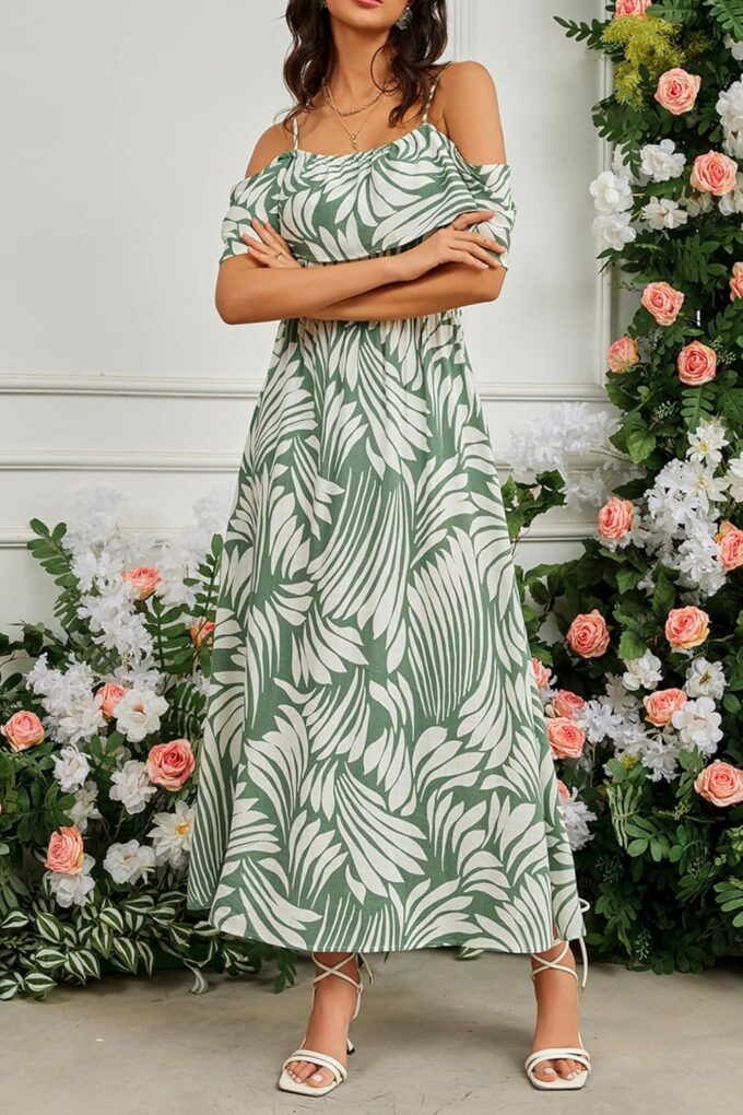 Women's Casual Summer Cold Off The Shouder Empire Waist Maxi Dresses 2025 for Vocation Beach – Bild 3