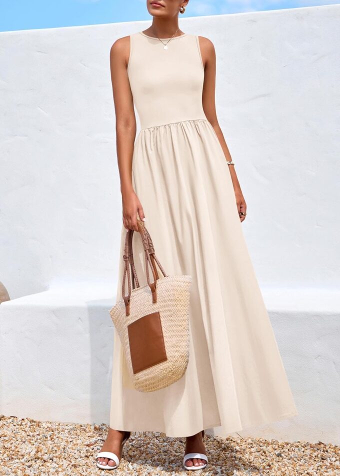 KIRUNDO Sleeveless Maxi Dresses for Women 2025 Spring Summer Mixed Fabric Pocketed Elegant Wedding Guest Flowy Tank Dress – Bild 8