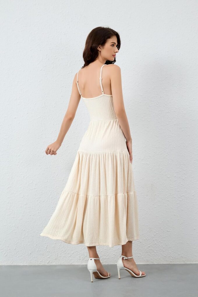 Women's Spaghetti Strap V Neck Dress Tiered Pleated Casual Beach Sundress – Bild 2
