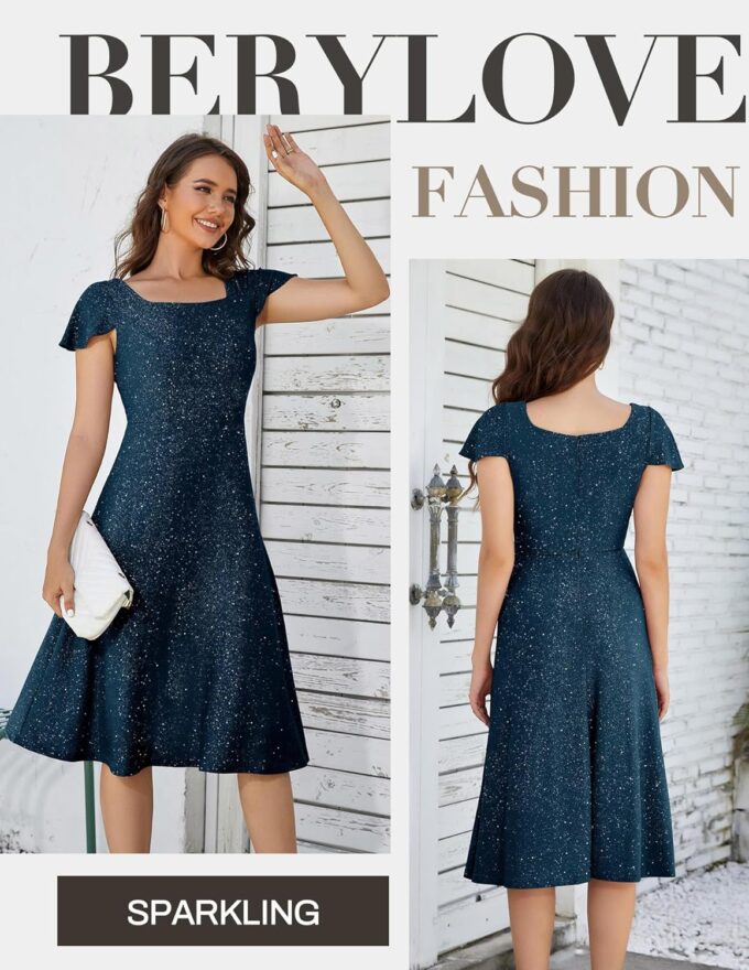 BeryLove Prom Dress for Teens: Sequin Formal Party Dress with Flutter Short Sleeves for Wedding & Cocktail Evening Events – Bild 3