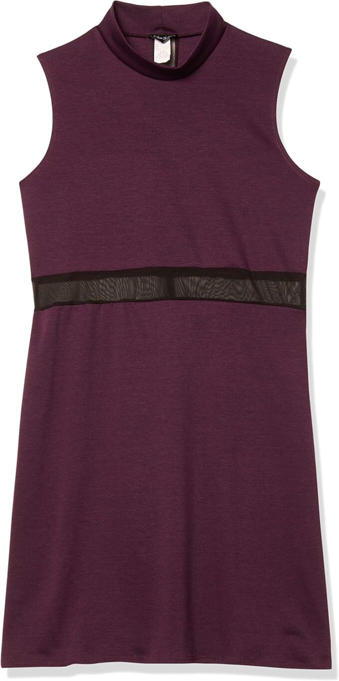 Star Vixen Damen Sleeveless Stretch Ponte Knit Illusion Inset Waist Dress with Mock Turtleneck Kleid
