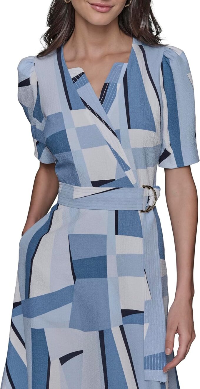 KARL LAGERFELD Women's Belted V Neck Short Sleeve Midi Dress – Bild 2