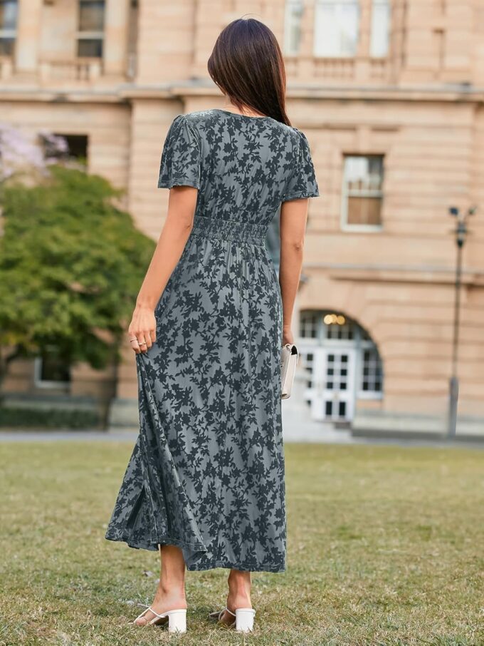 Simplee Women's Velvet Maxi Dress V Neck Short Sleeve Empire Waist Semi Formal Long Cocktail Dresses – Bild 6