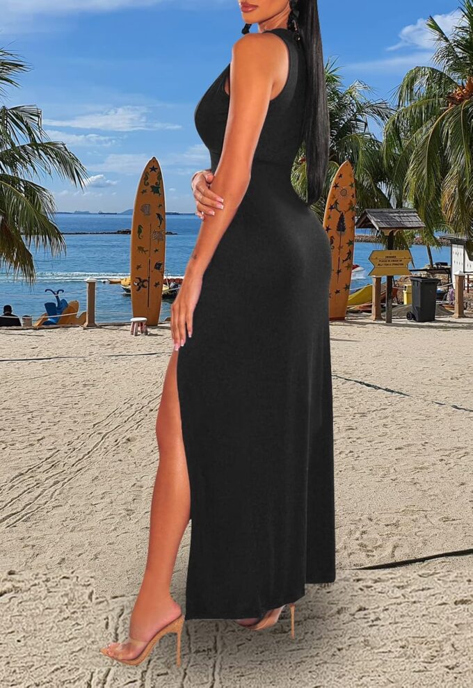 Women's Sexy V Neck Sleeveless High Split Club Party Maxi Dresses – Bild 8