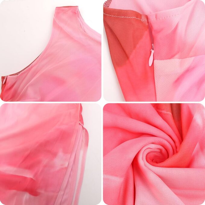 Bodycon Mesh Dresses for Women Sleeveless Midi Floral Tie Dye Dress Side Slit Wedding Cocktail Party Dresses – Bild 6