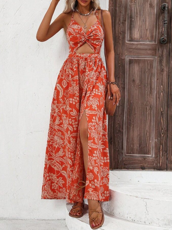 Womens Maxi Dress Long Flowy Halter Casual Cut Out Sexy Summer Floral Beach Sun Dresses for Women 2025 Vacation – Bild 3