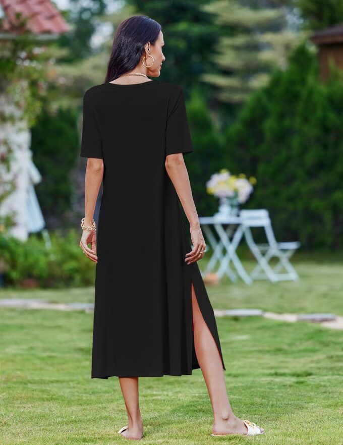 Zeagoo Women Floral Summer Dress Casual Beach Dress Printed T Shirt Dress Split Long Dress Travel 2025 Vacation Dress – Bild 5