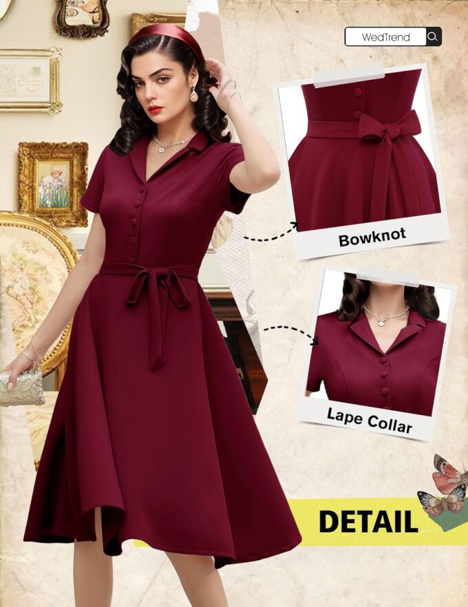 Wedtrend Women's Vintage Tea Dress, Short Sleeve Cocktail Party Dress Work Church Casual Dress – Bild 4