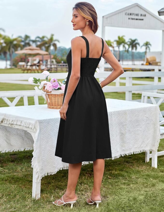 GRACE KARIN Women's Summer Dress 2025 Casual Square Neck Flattering A-Line Button Down Midi Tank Sundress with Pockets – Bild 5