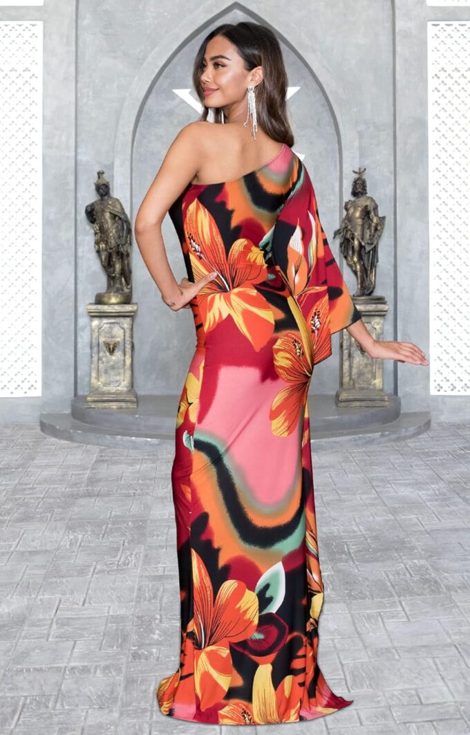 KOH KOH Womens 2025 Long One Shoulder Hawaiian Flower Print Summer Cocktail Maxi Dress Gown – Bild 5
