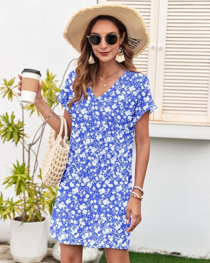 MISFAY Women Summer T Shirt Dresses 2025 Casual Short Sleeve Sundress V Neck Loose Tank Short Dress Vacation Outfits – Bild 4