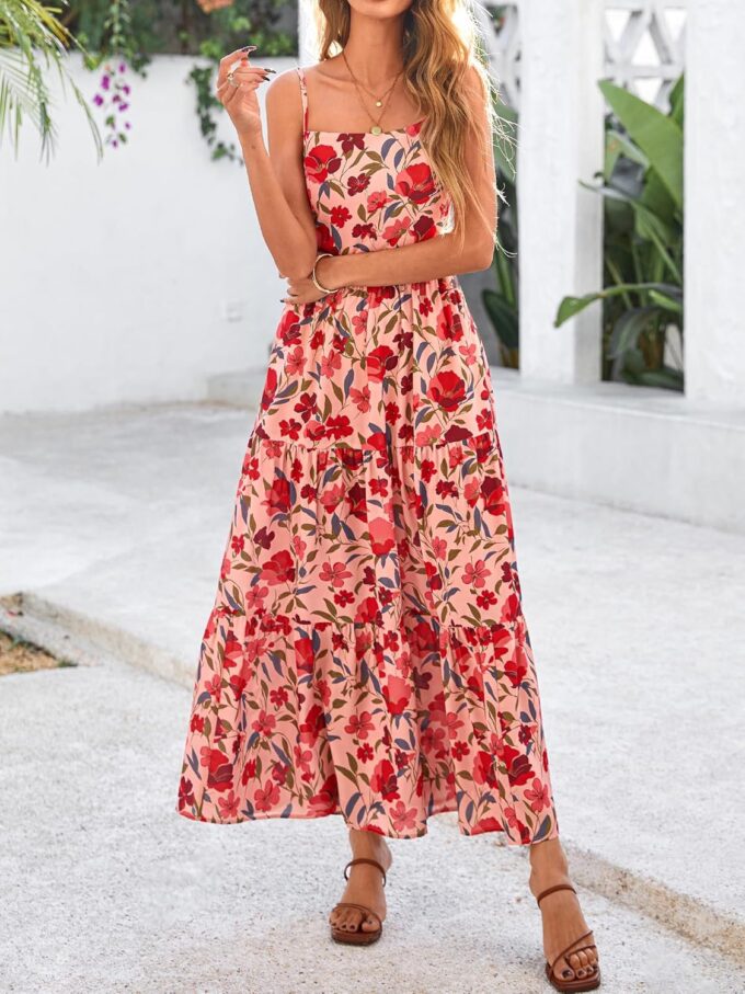 NOLLSOM Women's Summer Dress 2025 Casual Floral Boho Maxi Dresses Sleeveless Spaghetti Strap Long Beach Sun Dresses – Bild 6
