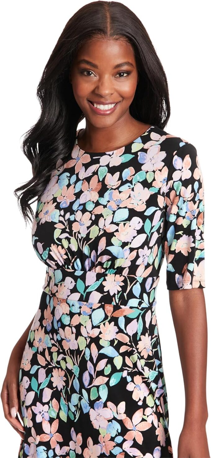 London Times Womens Elbow Sleeve A-line Midi-Pretty Garden Party Special Occasion Wedding Guest Dress – Bild 4