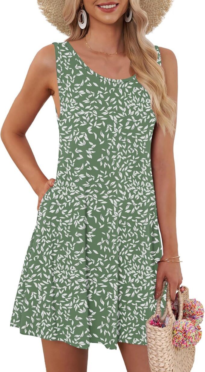AUSELILY Women's Summer Dress Sleeveless Floral Mini Dresses with Pockets Bohemian Dress 2025 New