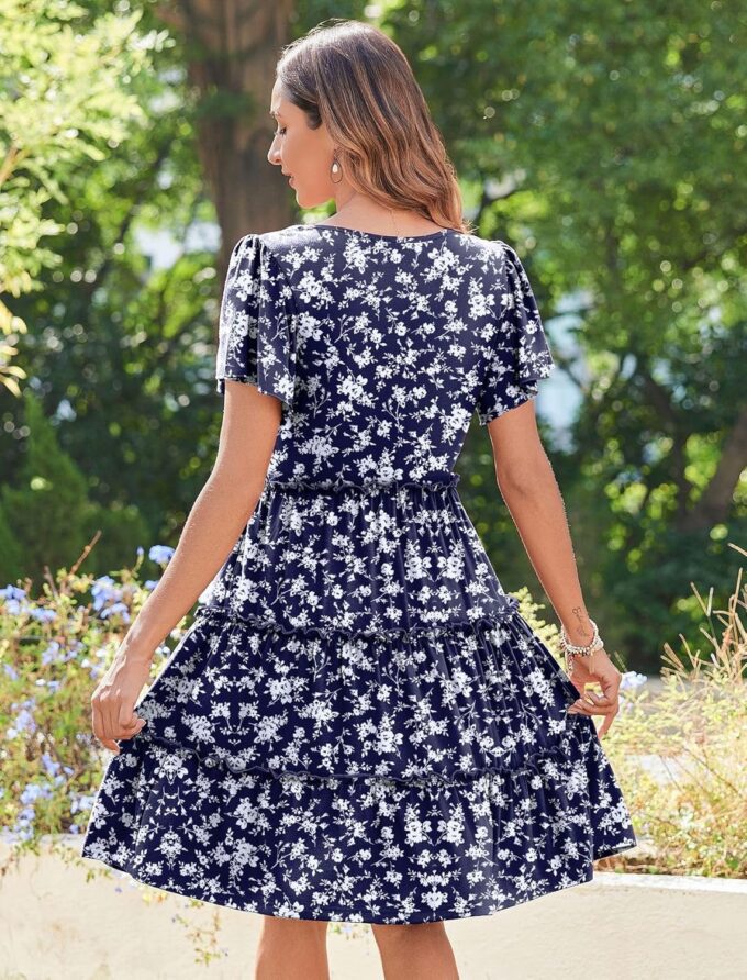 Zeagoo Summer Tiered Mini Dress with Pockets Ruffle Sleeve V-Neck Casual Dress A Line Boho Flowy Sundress 2025 Vacation – Bild 4