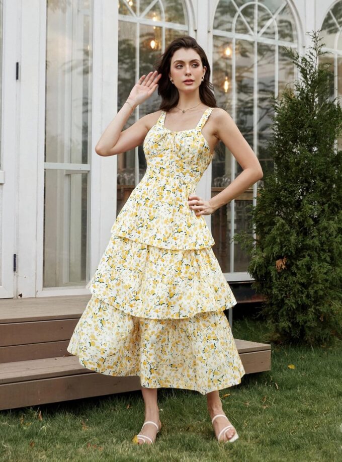 Scarlet Darkness Women's Floral Maxi Dress Summer Wedding Guest Dress Tiered Sleeveless Lace Up Corset Sundress – Bild 3