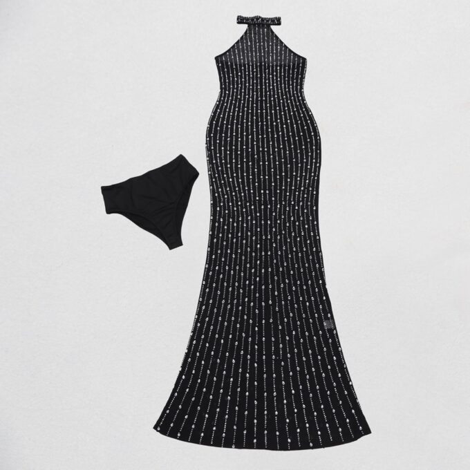 PORRCEY Women Sexy Elegant Rhinestone Mesh See Through Evening Dresses Party Club Night Clubwear – Bild 5