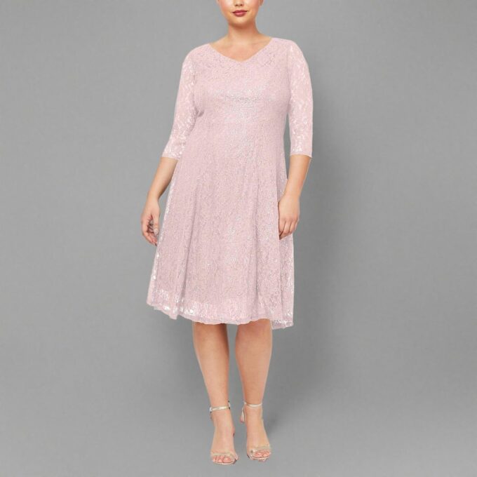 S.L. Fashions Women's Plus Size Sequin Lace Fit and Flare Dress – Bild 3