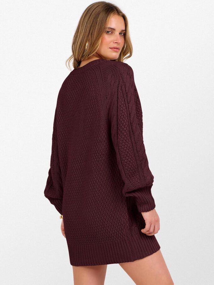ANRABESS Womens Long Sleeve V Neck Oversized Cable Knit Mini Sweater Dresses 2025 Fall Trendy Baggy Pullover Tunic Outfits – Bild 5