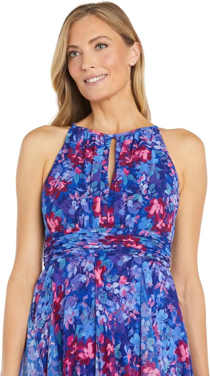 Long Floral Printed Chiffon Halter Maxi Dress W/Ruffle Cascade Skirt – Bild 2