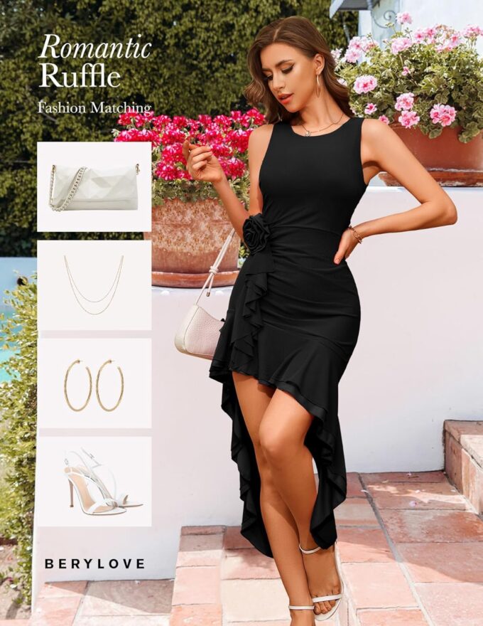 BeryLove Summer Wedding Guest Mesh Dresses Cocktail Formal Bodycon Ruffle Prom Party Beach Dress – Bild 4