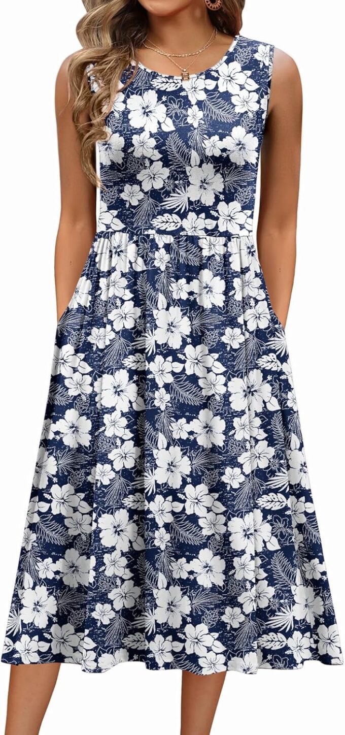 Zeagoo Women's Summer Tank Midi Dress with Pockets Floral Sleeveless A-Line Casual Loose T-Shirt Dresses Beach Sundress 2025