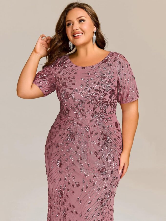 Ever-Pretty Plus Women's Round Neck Short Sleeves Bodycon Stretchy Gorgeous Sequin Maxi Evening Gown Plus Size Formal Dresses – Bild 5