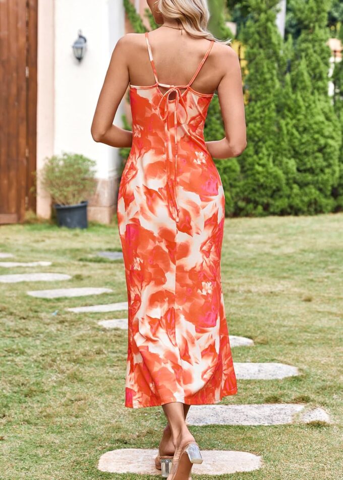 Angashion Womens Summer Dresses - Floral Spaghetti Strap Stretch Bodycon Maxi Dress Sexy Backless Slip Long Dresses – Bild 5