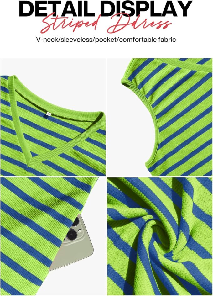 VIISHOW Women's Summer Dress Striped Print Sleeveless V Neck Tank Dress Loose Sundress Casual Dress for Women with Pockets – Bild 6