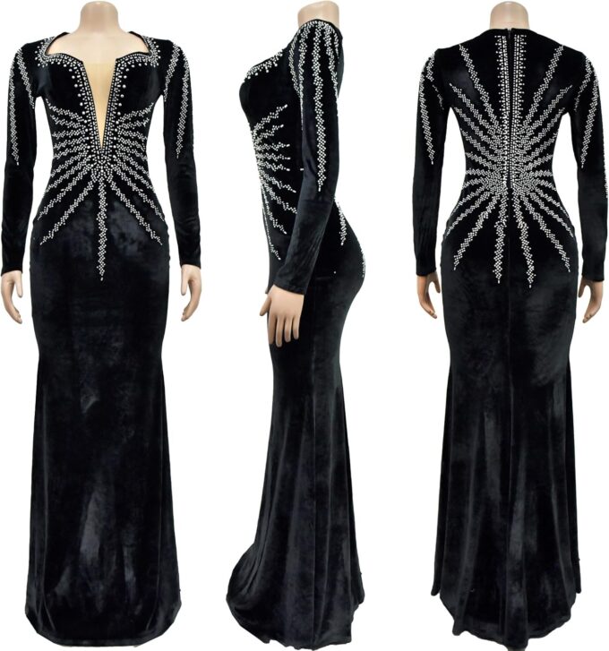 PORRCEY Women Sexy Elegant Rhinestone Mesh See Through Dress Hot Drilling Party Club Night Outfits – Bild 5