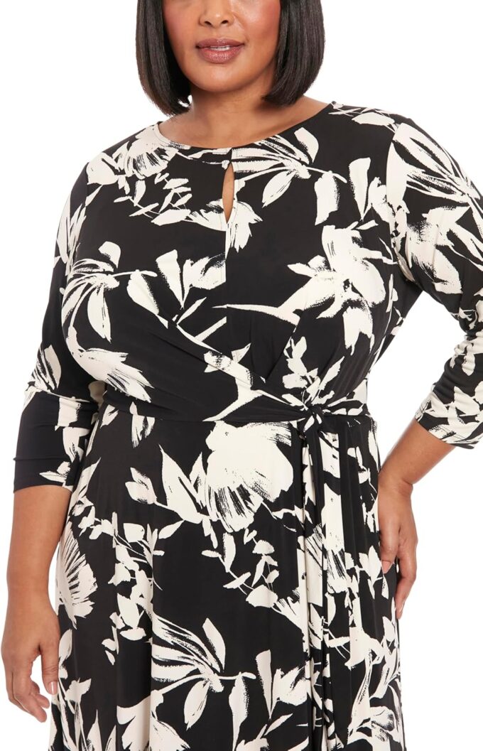 London Times Damen Keyhole Jewel Neck Side Tie Fit and Flare Kleider – Bild 5