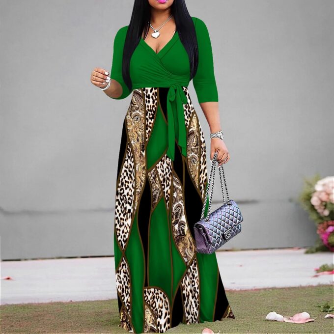Plus Size Dresses for Women Print Maxi Dresses Flowy 3/4 Sleeve with Belt – Bild 4